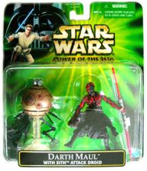 Star Wars: Power of the Jedi-Darth Maul action figure w/ Sith Attack Droid (Hasbro/2001) Sealed on VG card