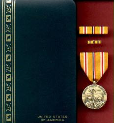 WWII Asian Pacific Medal in Case with ribbon bar and lapel pin