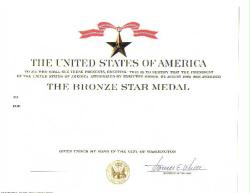 Genuine Army Bronze Star Certificate