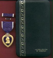 Korean Purple Heart Medal in Case with ribbon bar and lapel pin
