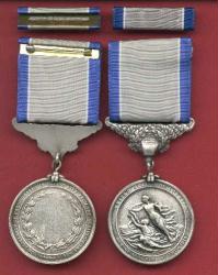 Silver Lifesaving medal with ribbon bar