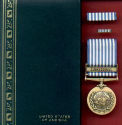 United Nations Korean Service Medal in Case with ribbon bar and lapel pin